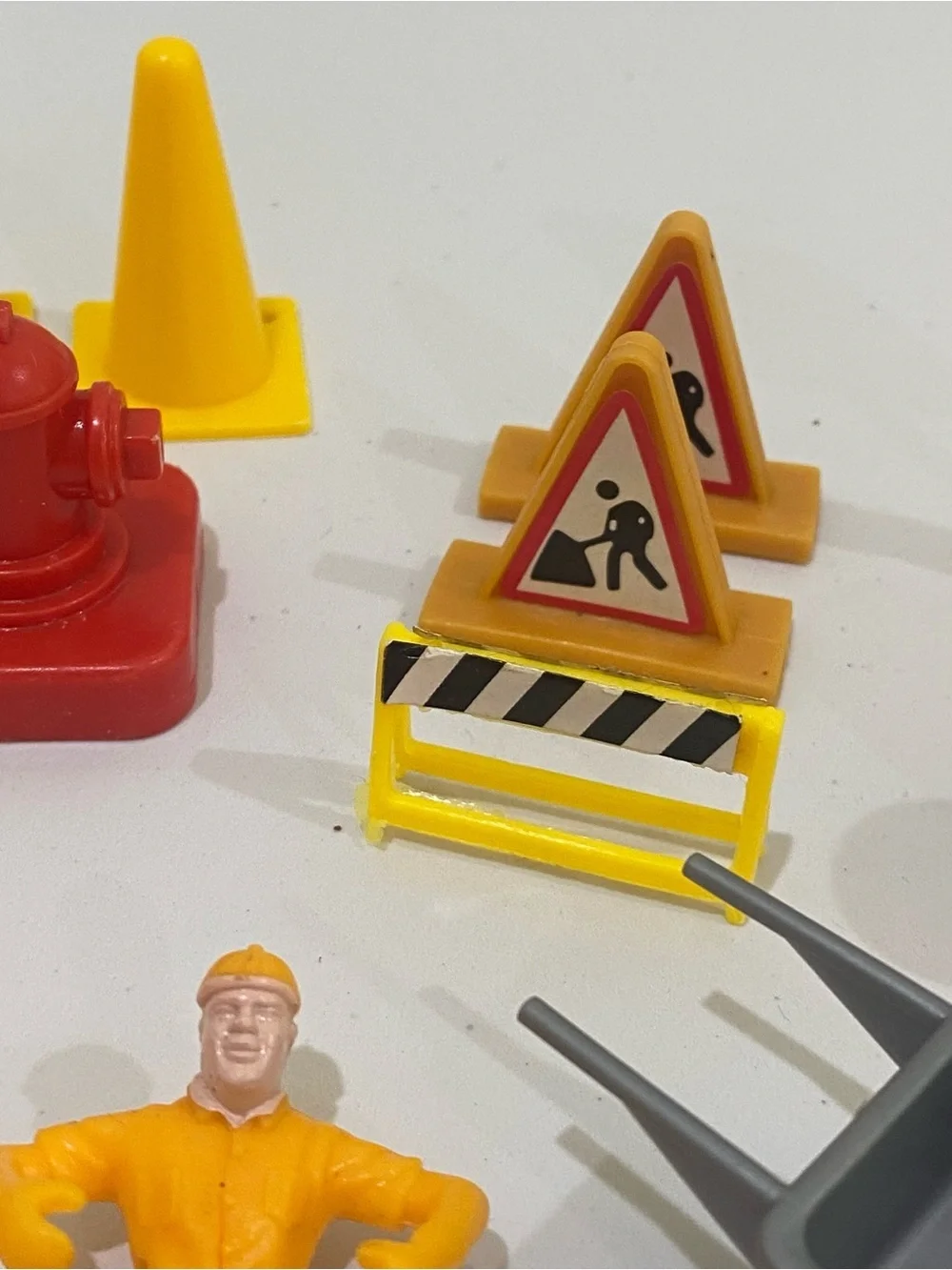 Vintage Lot Of Construction Plastic Toys Workers Roadblocks Cones Signs